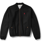 AMI - Slim-Fit Logo-Appliquéd Cotton-Blend Bomber Jacket - Black