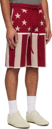 Palm Angels Red & Beige Stars & Stripes Shorts