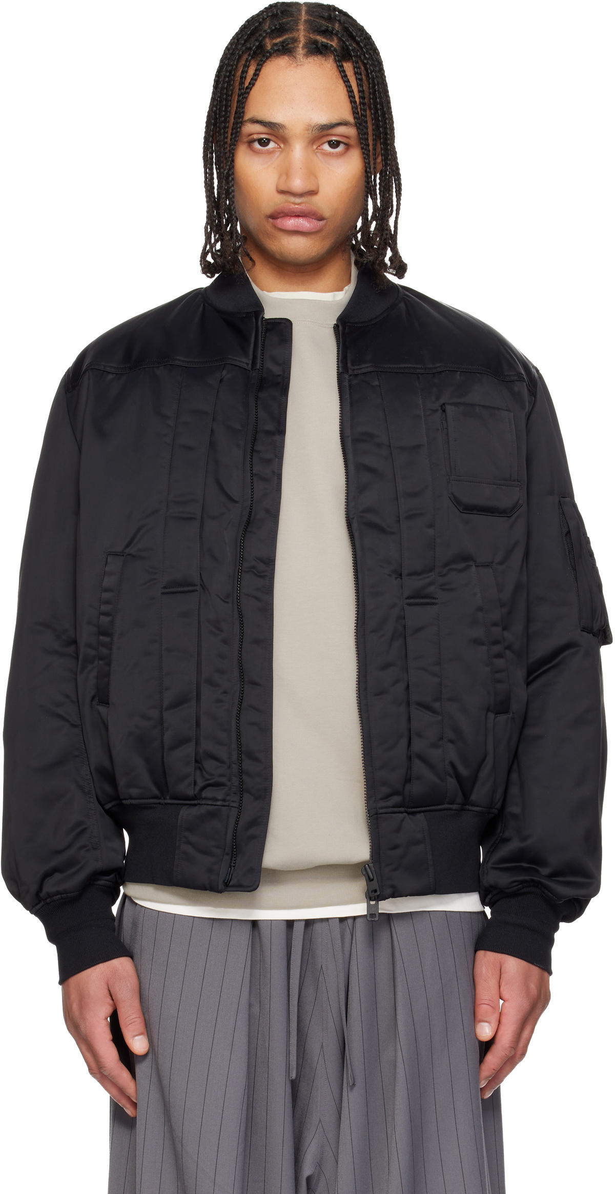 極美品✨ Y-3 PLEATHER BOMBER JACKET Y-3 Black Collared Faux-Leather Bomber Jacket Y-3