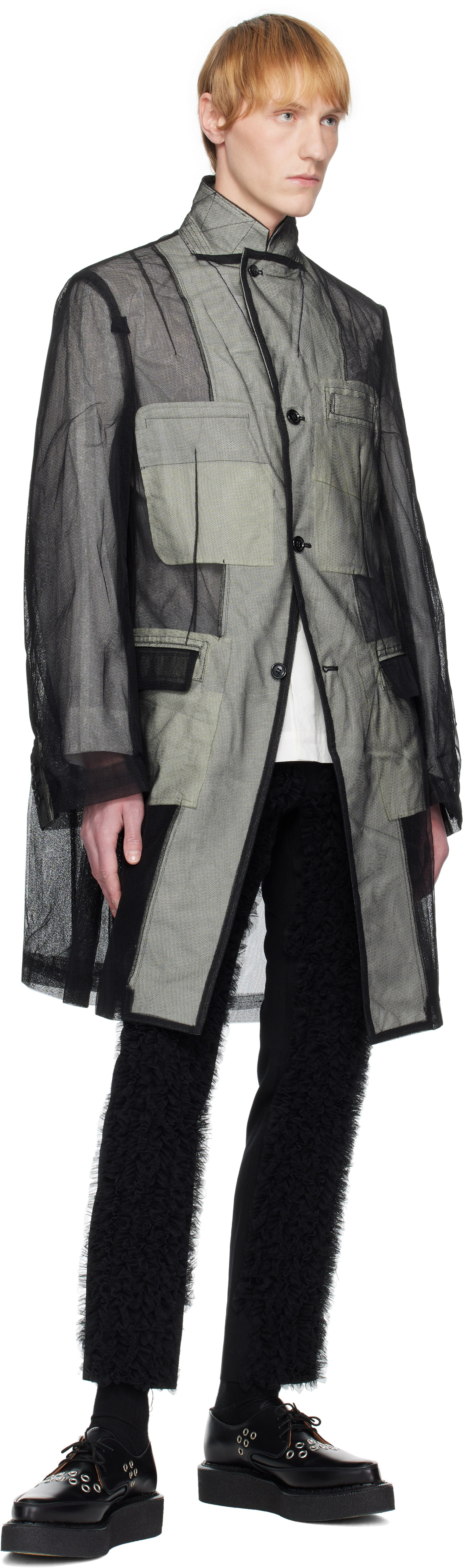 Comme des Garçons Homme Plus Black Nylon Tulle Long Blazer