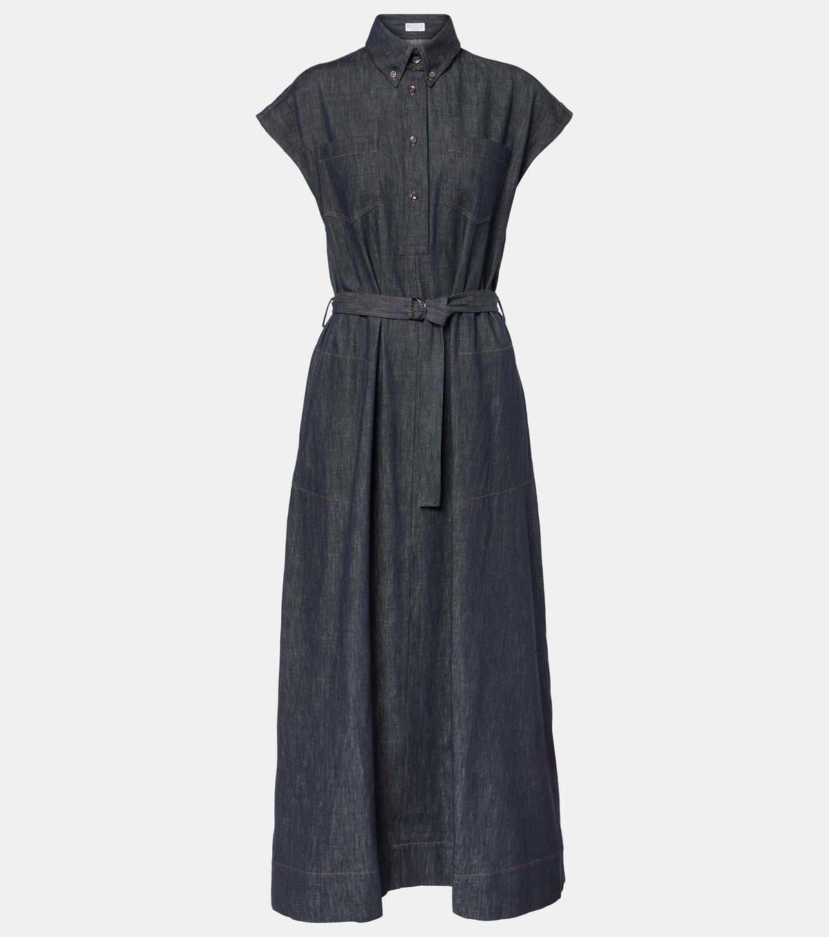 Brunello Cucinelli Belted denim maxi dress