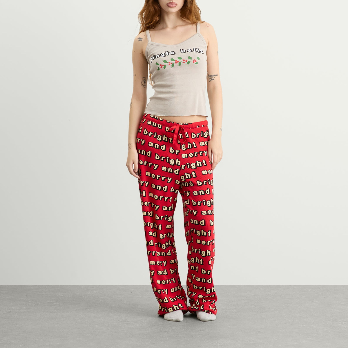 SKIMS Women's x CPFM Tank Top & Modal Waffle Pant Sleep Set in Stone Jingle Bells