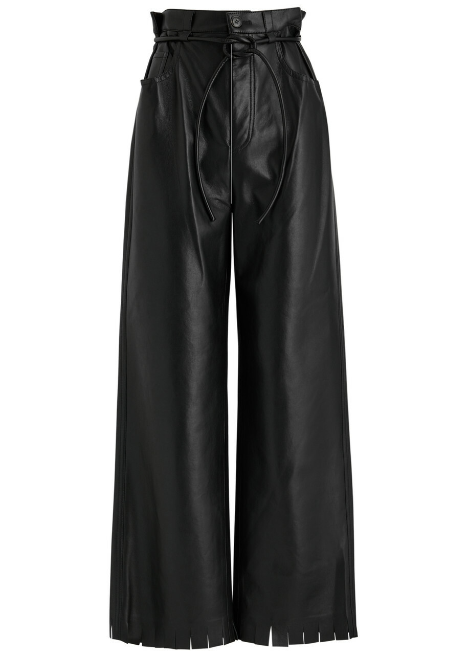 Nanushka Harlee Belted Faux Leather Trousers Black