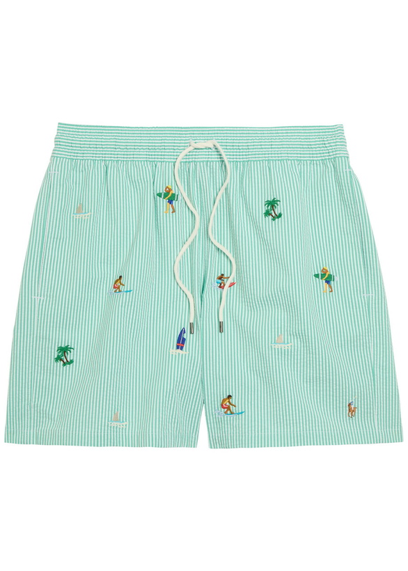Photo: Polo Ralph Lauren Striped Embroidered Seersucker Swim Shorts Green
