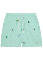 Polo Ralph Lauren Striped Embroidered Seersucker Swim Shorts Green