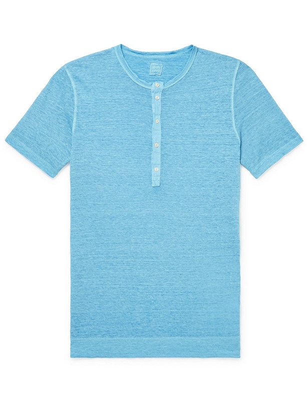 Photo: 120% - Slim-Fit Linen Henley T-Shirt - Blue