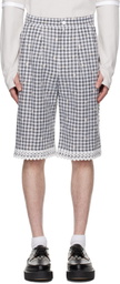 Anna Sui SSENSE Exclusive Black & Gray Daisy Embroidery On Gingham Shorts