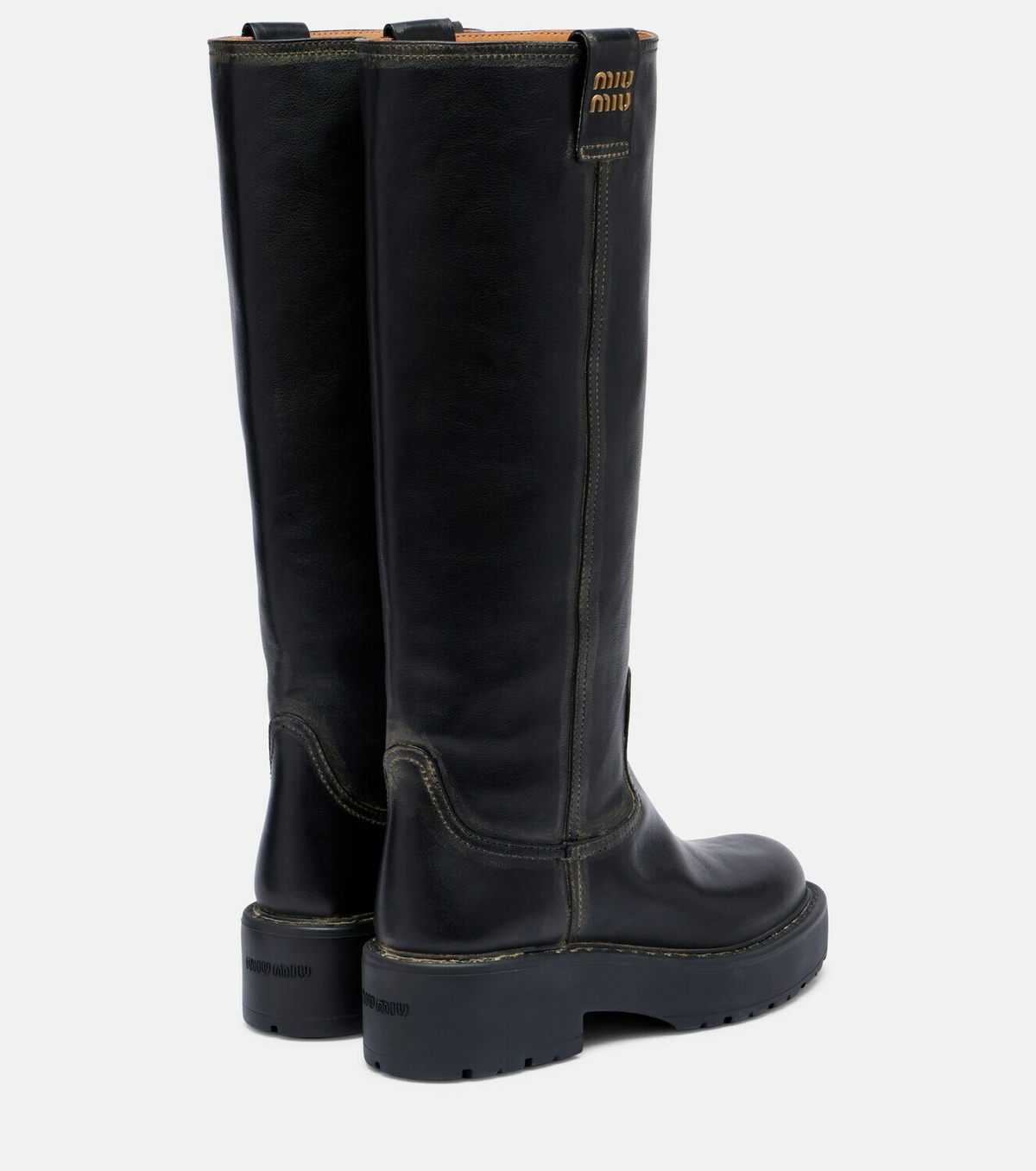 Miu Miu Logo leather knee-high boots