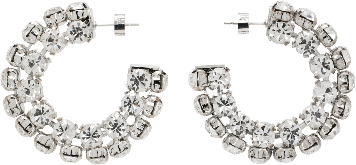 AREA Silver Small Crystal Hoop Earrings