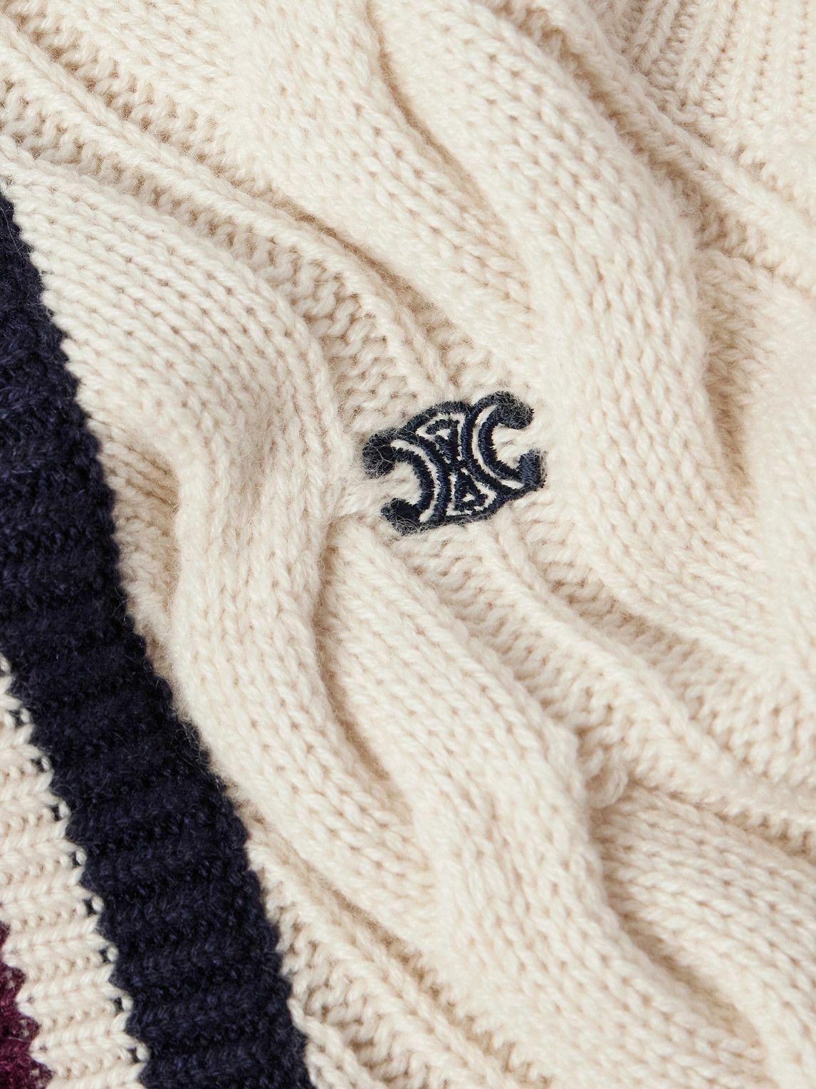 CELINE - Logo-Appliquéd Cable-Knit Striped Cashmere Sweater Vest - Neutrals
