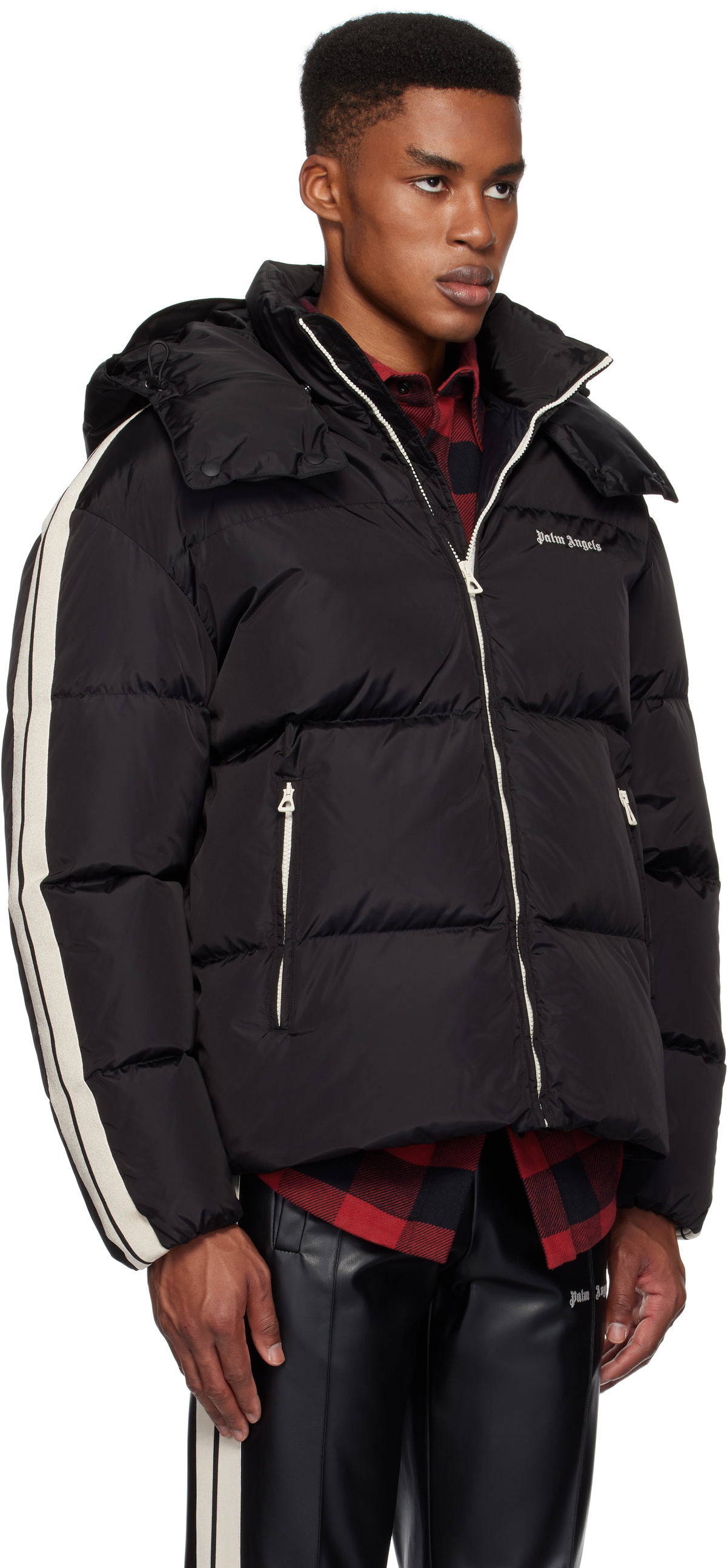 Palm Angels Black Hooded Track Down Jacket Palm Angels Palm Angels Black Hooded Track Down Jacket Palm Angels