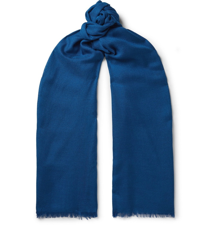 Photo: Loro Piana - Fringed Cashmere and Silk-Blend Scarf - Blue