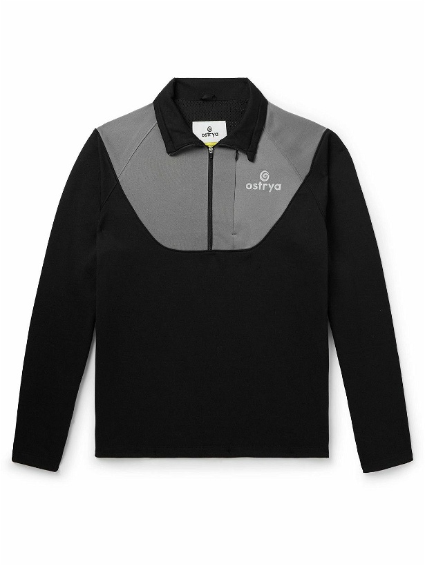 Photo: OSTRYA - Rove Logo-Print Colour-Block Jersey Half-Zip Sweatshirt - Black