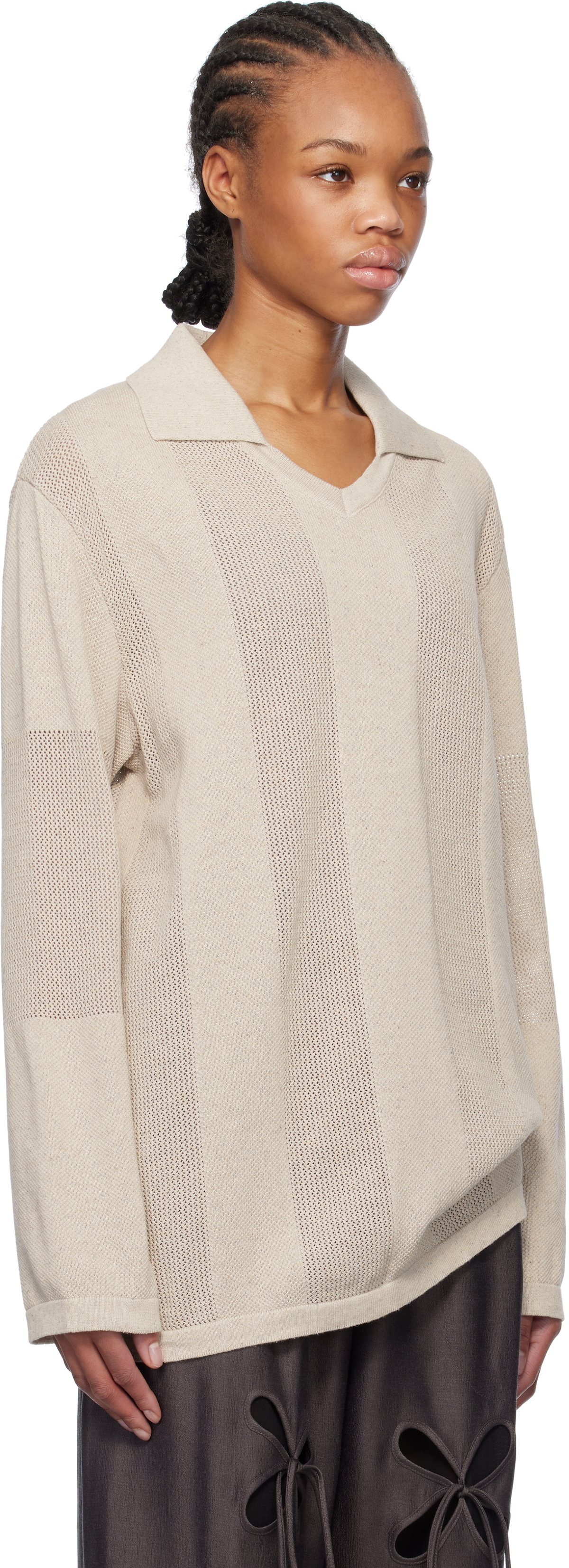 J.Kim Beige Anton Belinskiy Edition Striped Knit Circus Jersey Polo