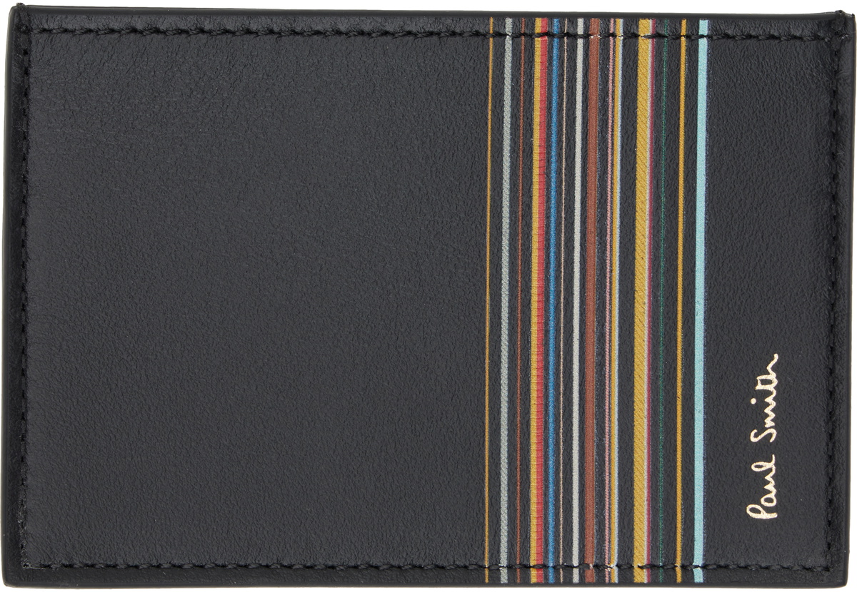 Paul Smith Black Leather Signature Stripe Block Credit Card Holder