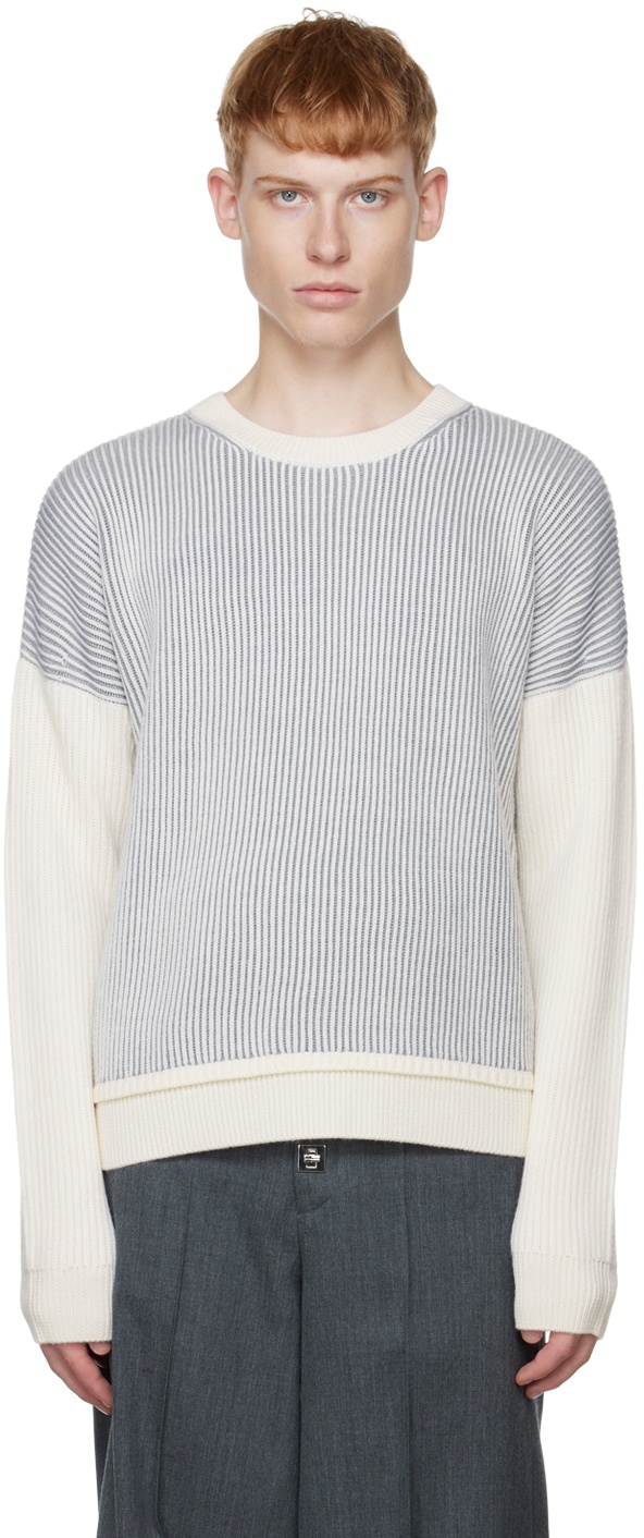 CALVINLUO White & Gray Stripe Sweater CALVINLUO