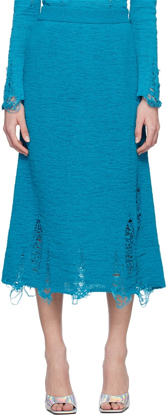 Photo: Song for the Mute Blue Distressed Midi Skirt