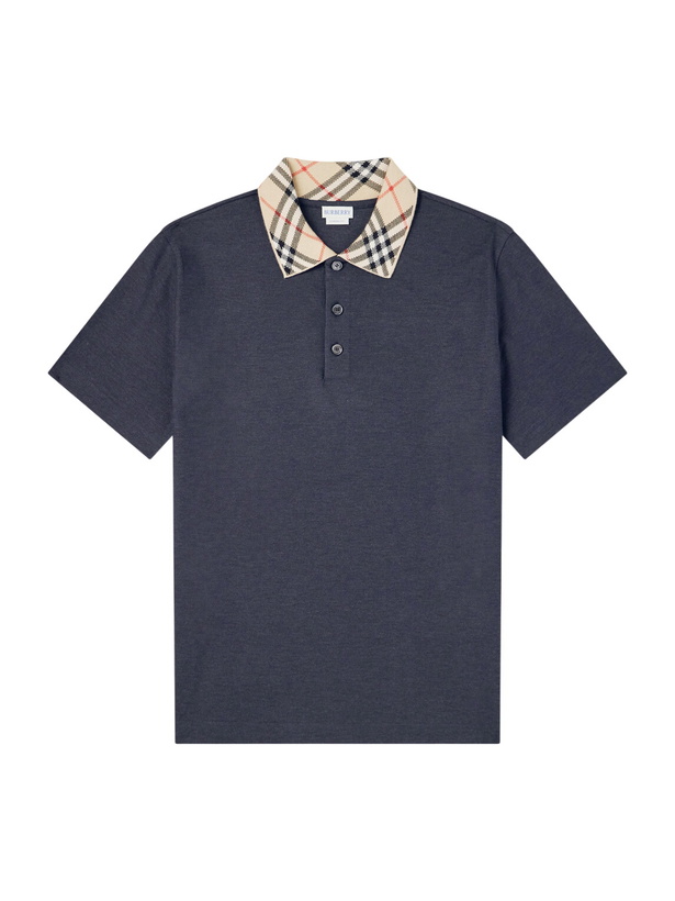 Photo: Burberry - Checked Cotton-Piqué Polo Shirt - Gray