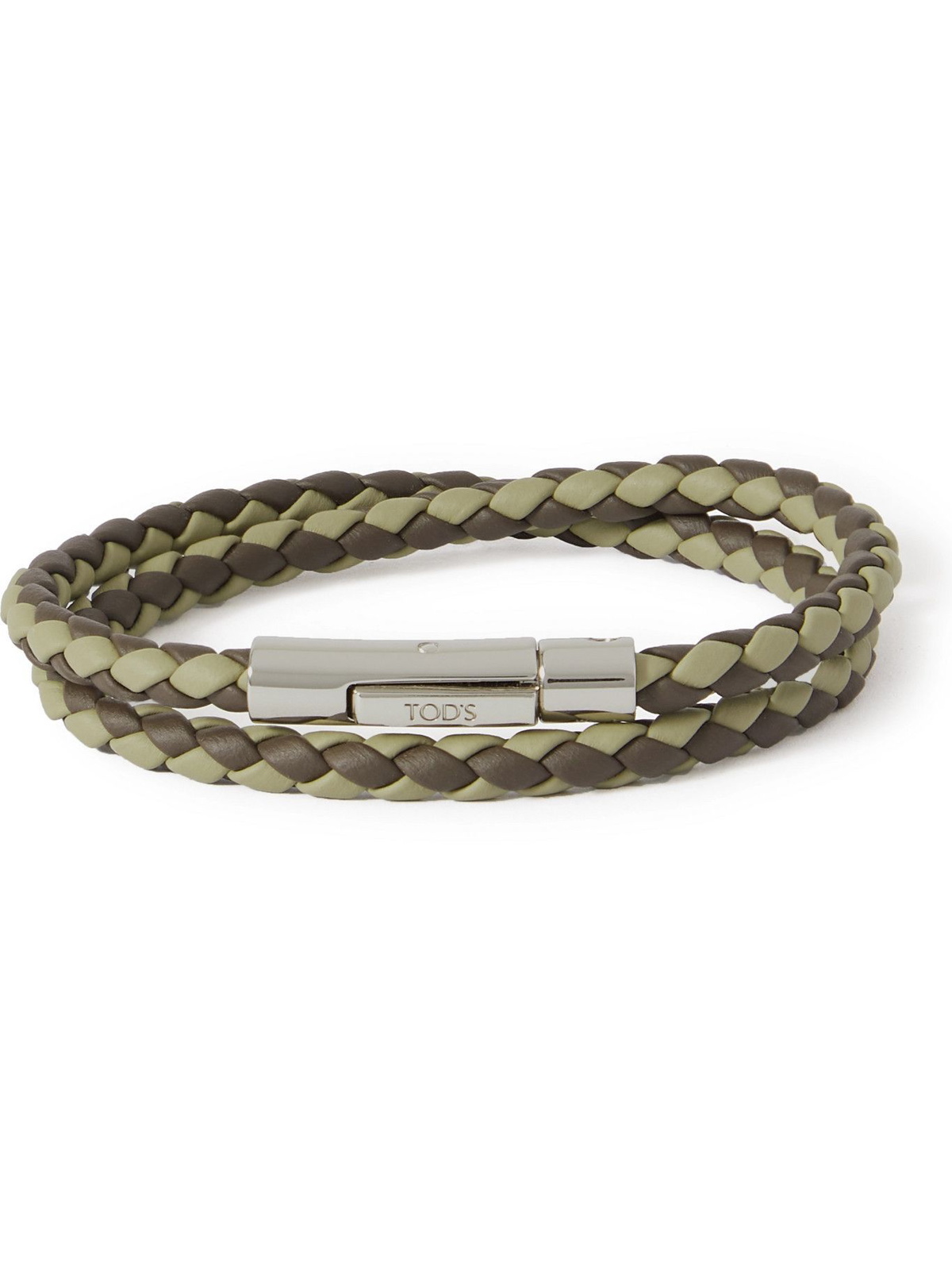 Tod's Woven Leather Bracelet - Silver-Tone Metal Wrap, Bracelets -  TOD130487
