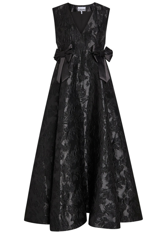 Photo: Ganni Floral-jacquard Cloqué Midi Dress Black
