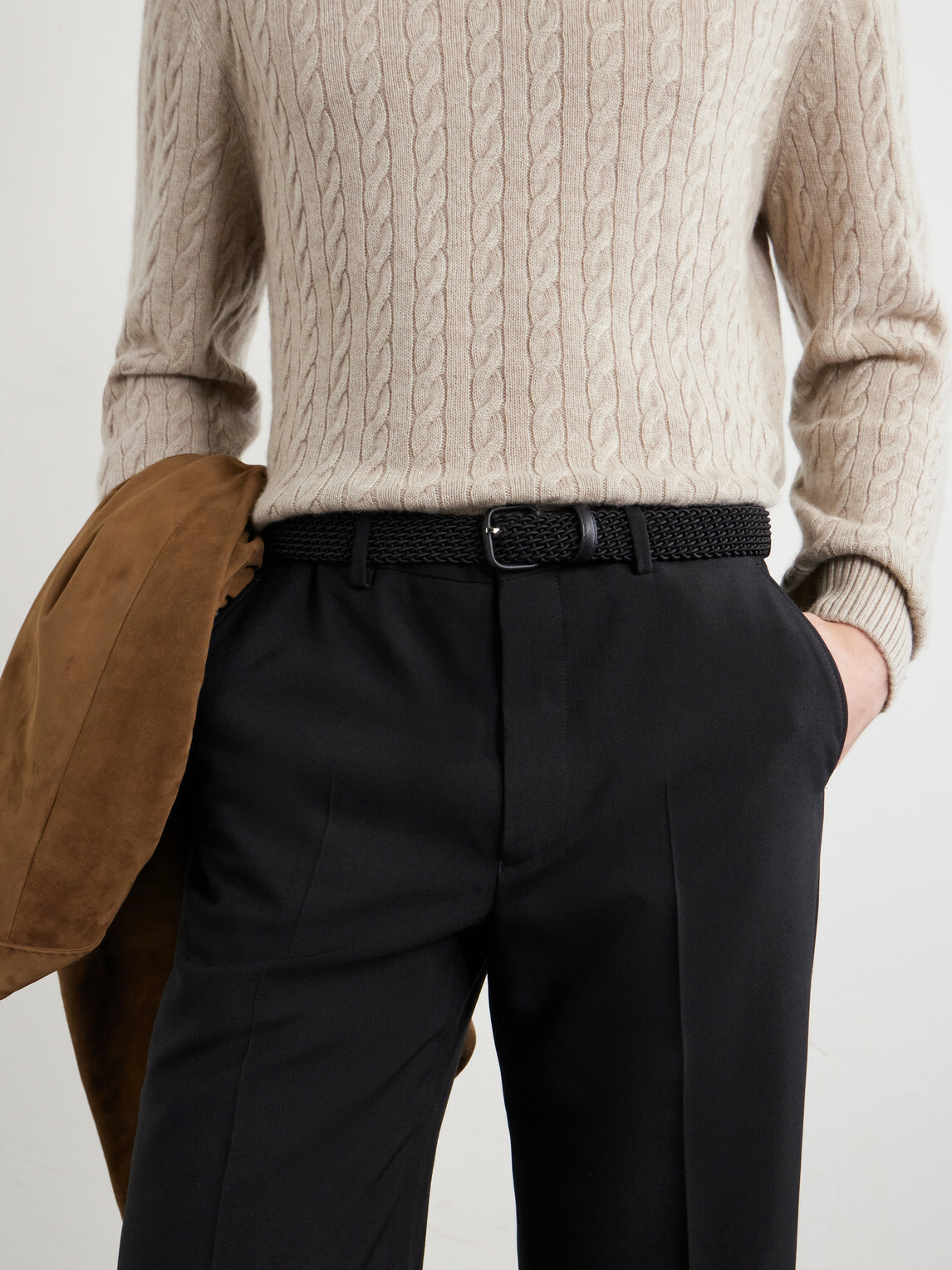 Charvet - Leather-Trimmed Woven Belt - Black