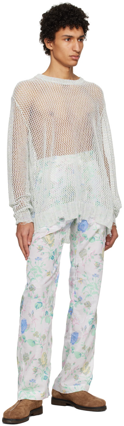 young n sang White Printed Trousers