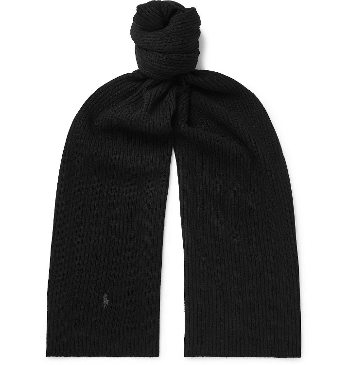 Photo: Polo Ralph Lauren - Logo-Embroidered Ribbed Wool Scarf - Black