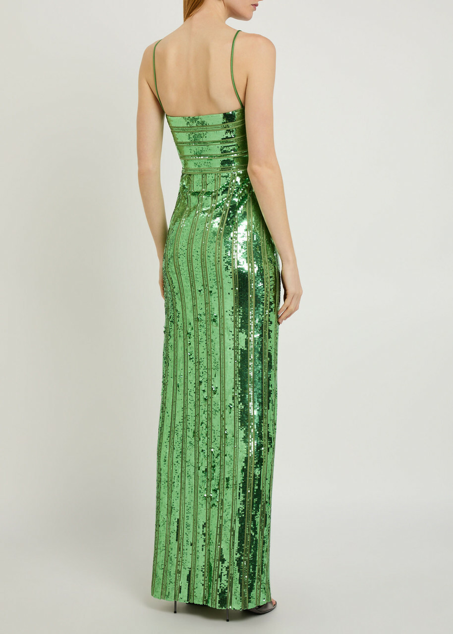 Galvan Stargaze Bandeau Sequin-embellished Tulle Maxi Dress Green