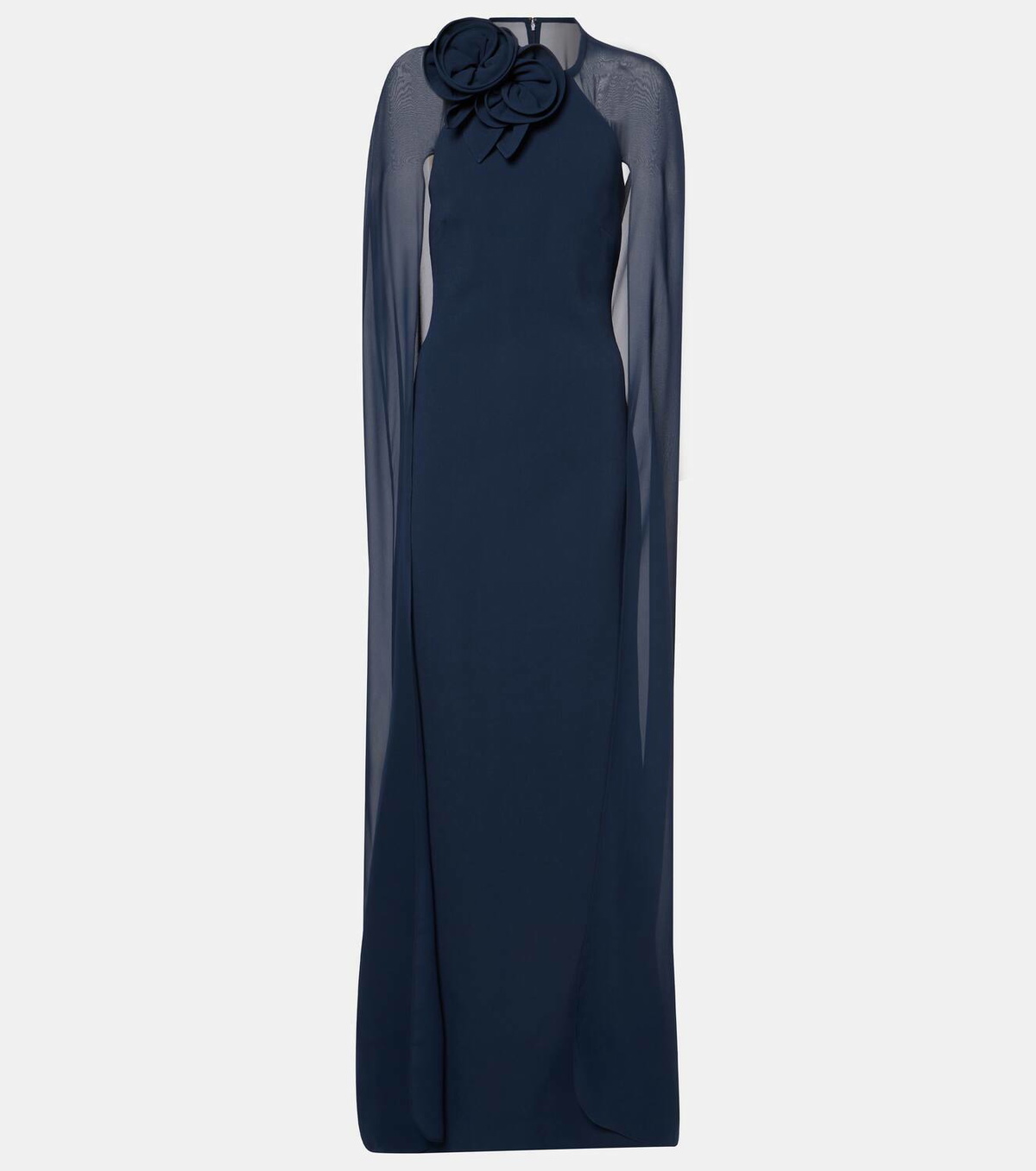 Elie Saab Caped floral-appliqué silk-blend cady gown