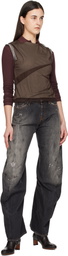 Andersson Bell Brown Layered Mesh Tuck & Dart Top