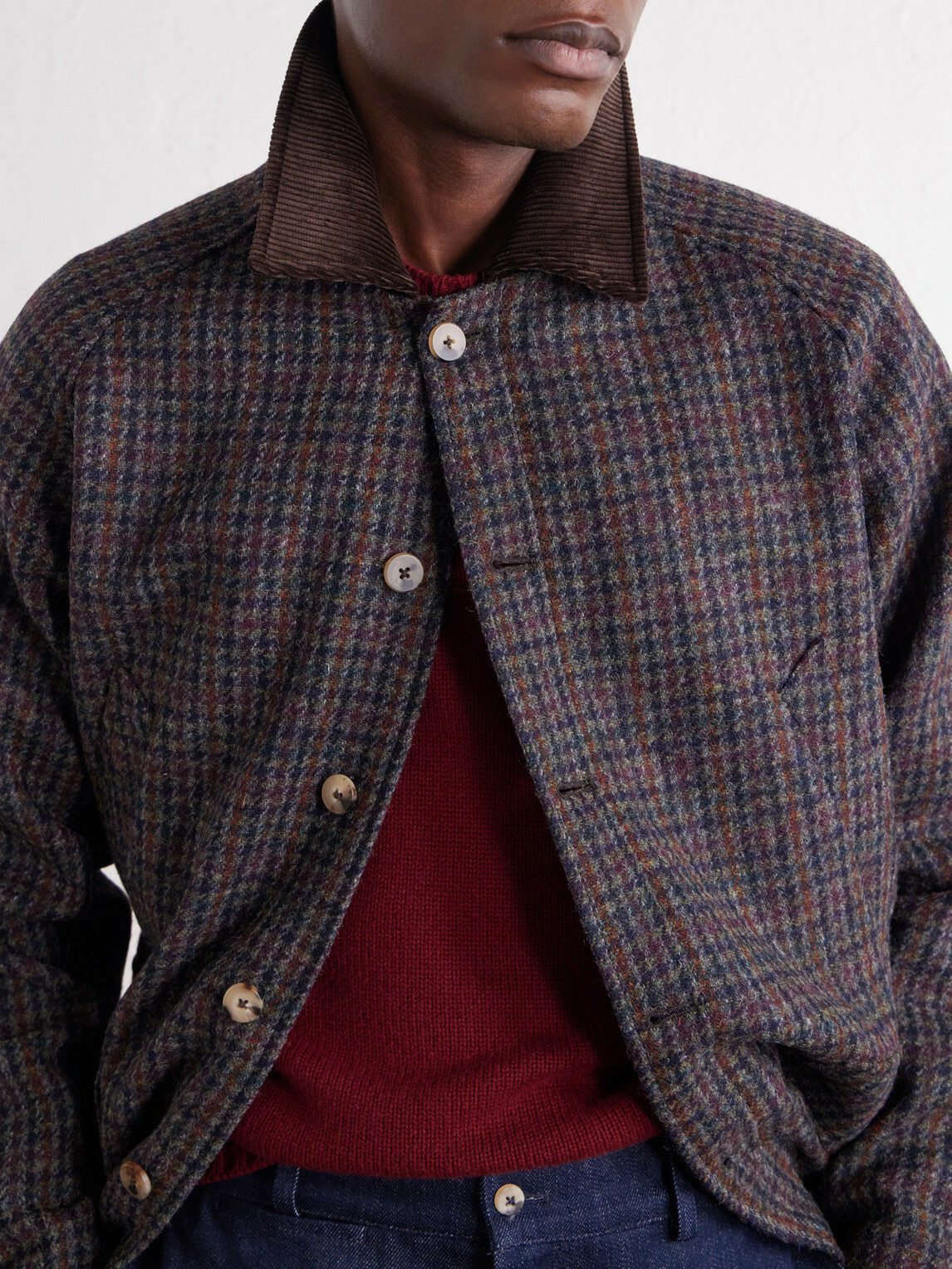 De Bonne Facture - Checked Corduroy-Trimmed Wool-Tweed Jacket - Brown