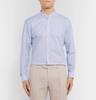 Hugo Boss - Jowis Slim-Fit Grandad-Collar Striped Cotton and Linen-Blend Shirt - Blue