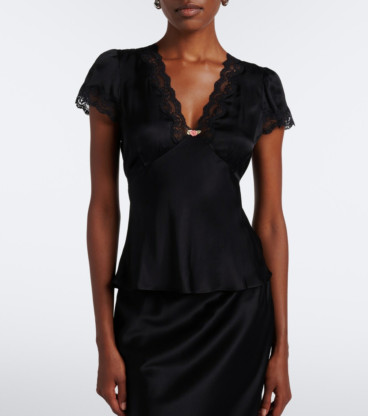 Rixo Karia lace-trimmed satin top