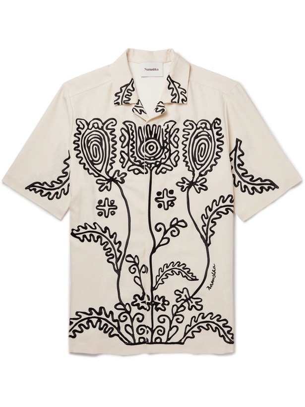 Photo: Nanushka - Bodil Camp-Collar Embroidered Woven Shirt - Neutrals