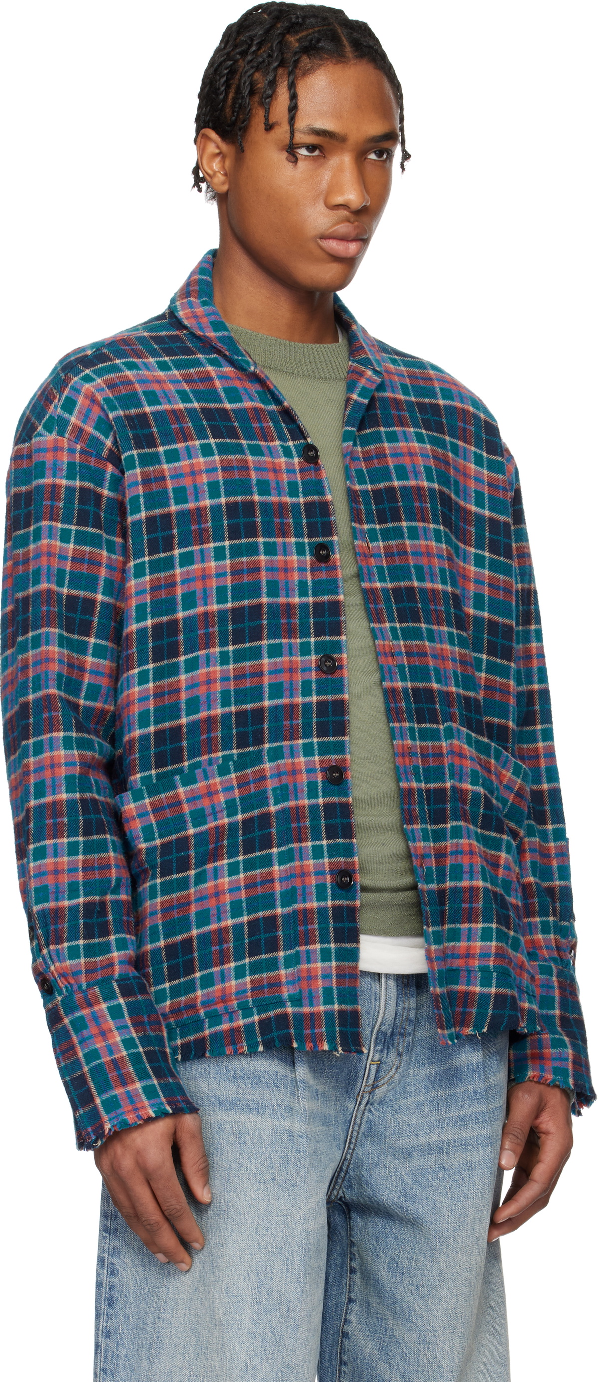 Greg Lauren Multicolor Boxy Plaid Shirt