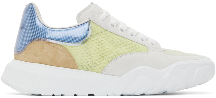 Photo: Alexander McQueen SSENSE Exclusive Off-White & Blue Court Trainer Sneakers