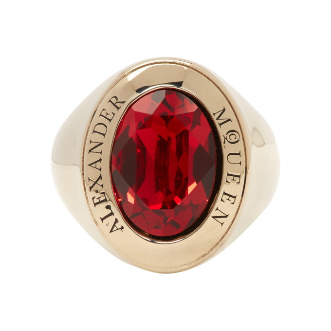 Photo: Alexander McQueen Gold and Red Logo Ring