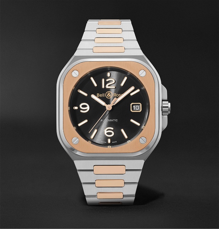 Photo: Bell & Ross - BR 05 Automatic 40mm 18-Karat Rose Gold and Steel Watch, Ref. No. BR05A-BL-STPG/SSG - Black