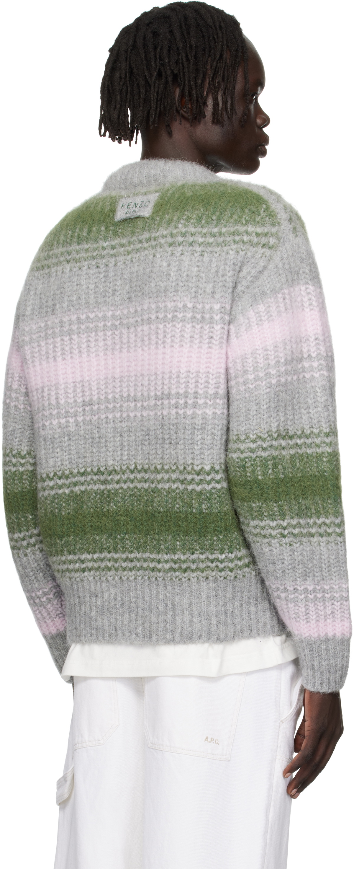 Kenzo Gray & Green Kenzo Paris 'KENZO Speed Stripe' Sweater