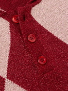 BODE - Argyle Metallic Jacquard-Knit Polo Shirt - Pink