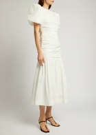 DE LA Vali Mencia Ruched Cotton Midi Dress White