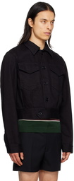 Dries Van Noten Black Button Tab Denim Jacket