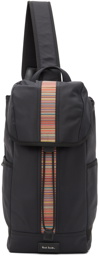 Paul Smith Black Canvas Signature Stripe Sling Backpack