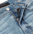AMIRI - Skinny-Fit Embellished Twill-Panelled Distressed Stretch-Denim Jeans - Blue
