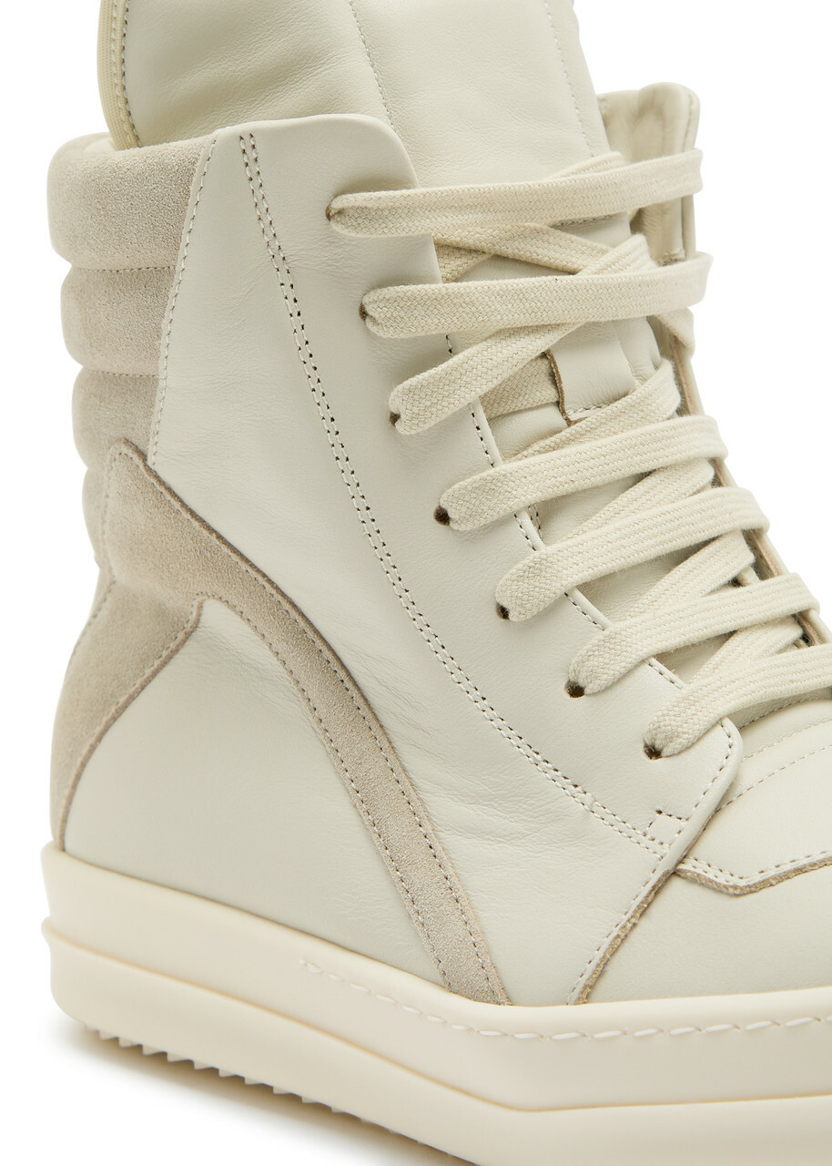 Rick Owens Geobasket Panelled Leather Sneakers White
