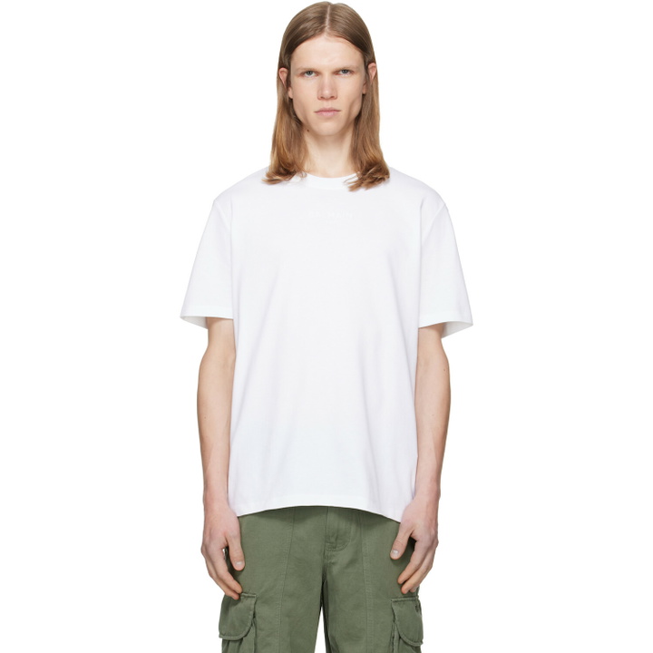 Photo: BALMAIN White Embroidered 'Balmain Paris' T-shirt