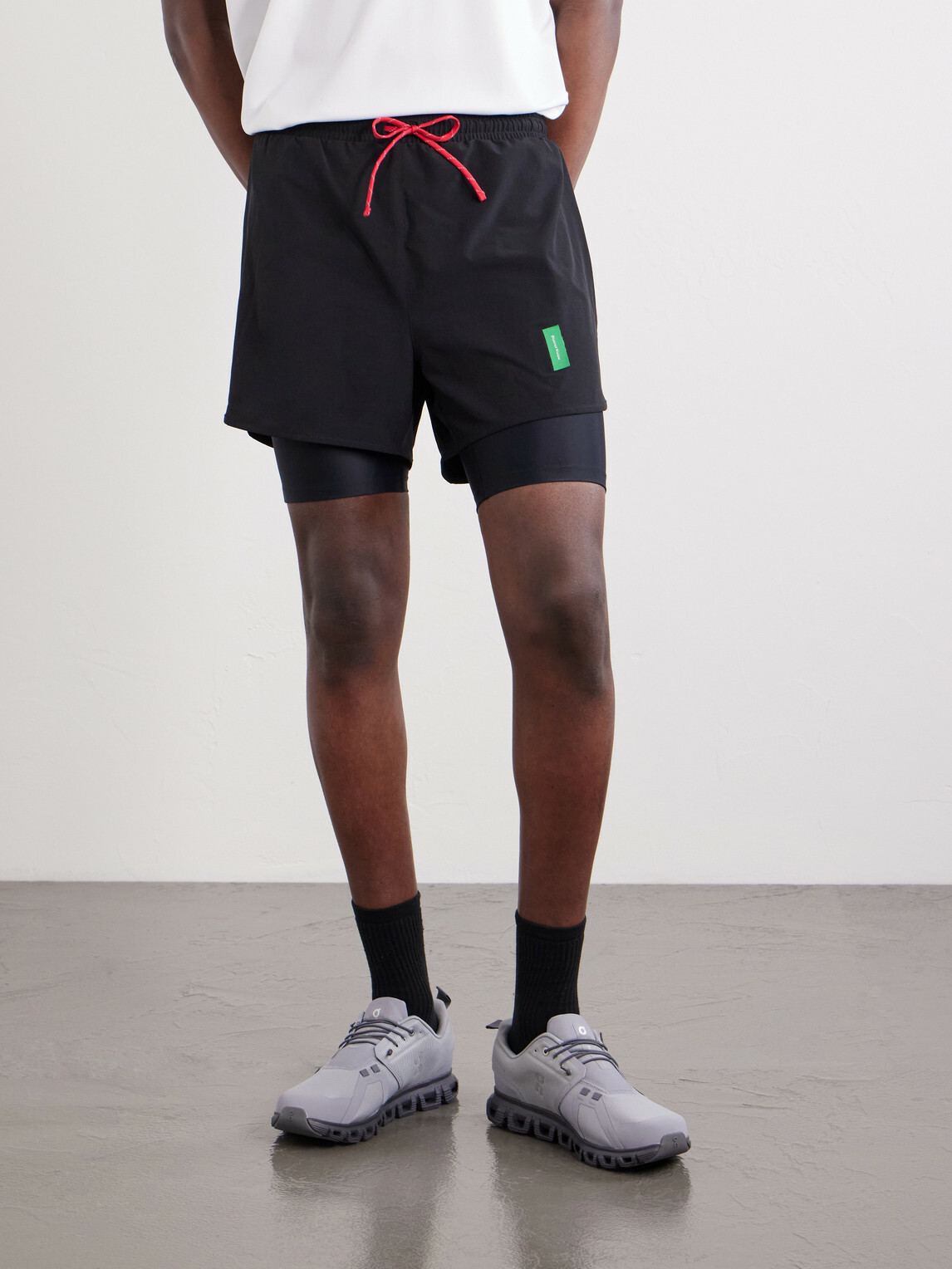 DISTRICT VISION - Straight-Leg Layered Logo-Appliquéd Shell Shorts - Black