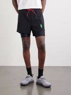 DISTRICT VISION - Straight-Leg Layered Logo-Appliquéd Shell Shorts - Black