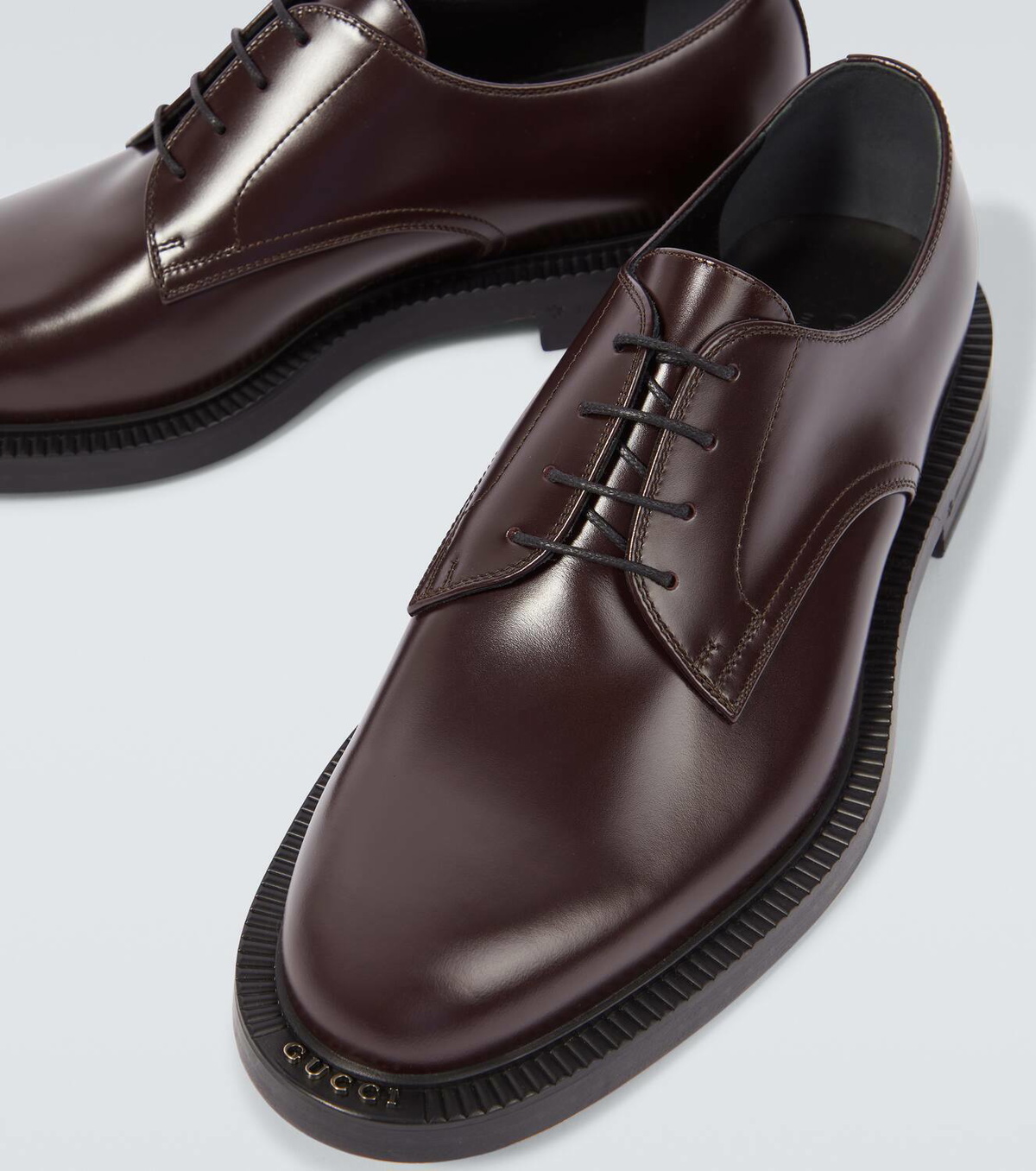 Gucci Brown Leather Oxfords Gucci New Waxed Calfskin Supersofty Oxfords 9 Cocoa Brown  main image 2