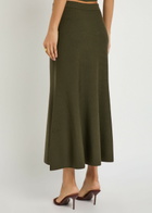Simkhai Layne Ribbed Merino Wool Midi Skirt Khaki